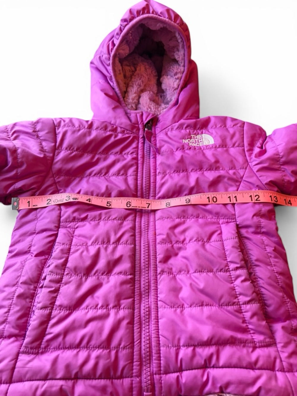 The North Face Toddler Girls Hot Pink Quilted Hooded Mossbud Reversible Jacket - Picture 7 of 10